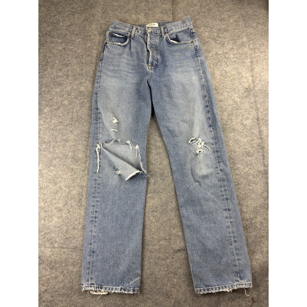AGOLDE Jeans Women 25 90's Mid Rise Loose Fit Straight Leg Distressed Light Wash